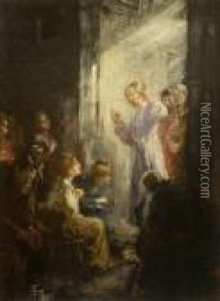 Christus Predigt Oil Painting - Fritz von Uhde