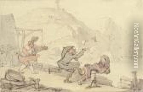 Dr Syntax On A Blustery Day Oil Painting - Thomas Rowlandson