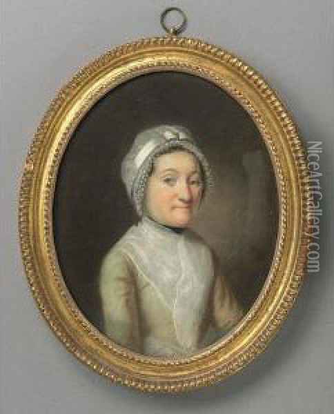 Portrait Of A Woman In A White Lace Cap: Miss Davis Oil Painting - James Sharples