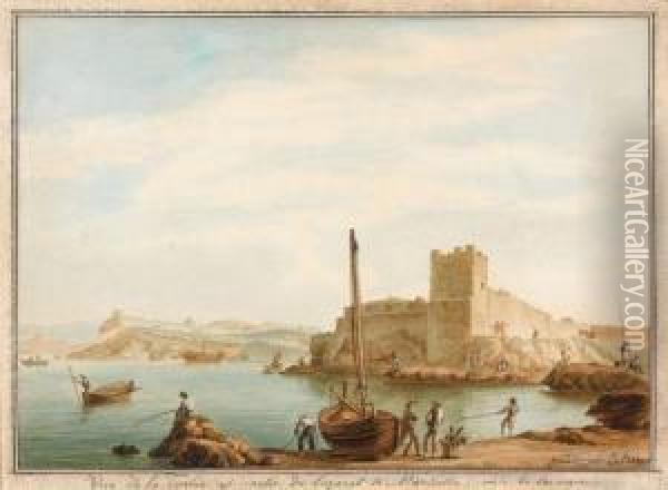 Vue De La Tierce Et Sortie Du Lazaret De Marseille, Prise De La Mer Oil Painting - Antoine Ii Roux