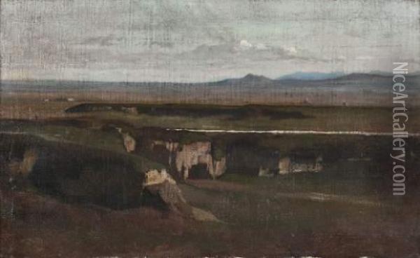 Vue De La Campagne Romaine Avec Le Mont Soracte Oil Painting - Victor Francois Biennourry