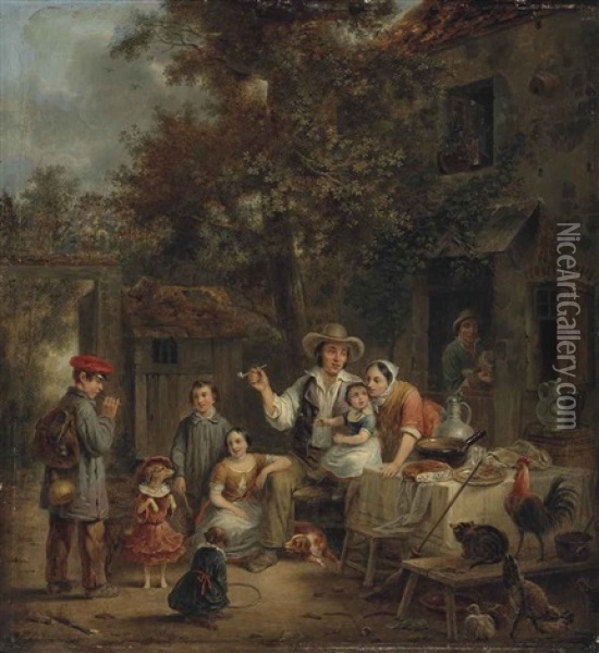 A Family Welcome For The Returning Traveller Oil Painting - Jean Alphonse Roehn