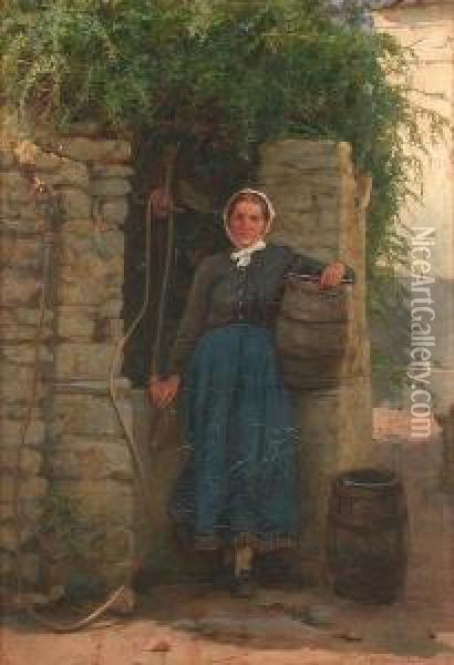 Portrait Of A Woman At A Well Oil Painting - Frank William Warwick Topham
