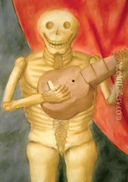 Dead Playing Guitar La Muerte Tocando Guitarra Oil Painting - Fernando Botero