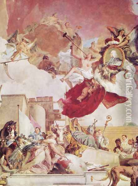 Frescoes in the imperial hall of the Würzburger residence castle, cover fresco, scene, Europe Oil Painting - Giovanni Battista Tiepolo