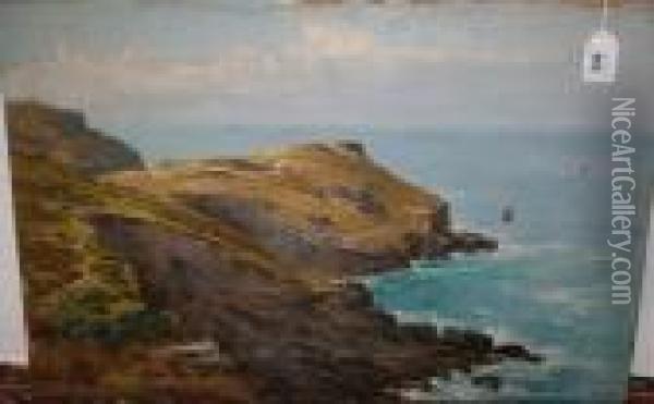 Rocky Coastal View Oil Painting - John Edward Brett