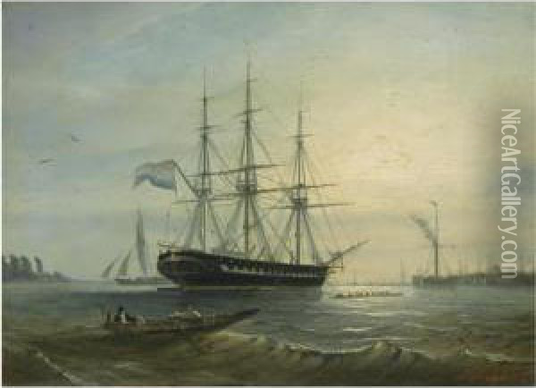 Sailing Vessels In A Dutch Harbour Oil Painting - Petrus Paulus Schiedges