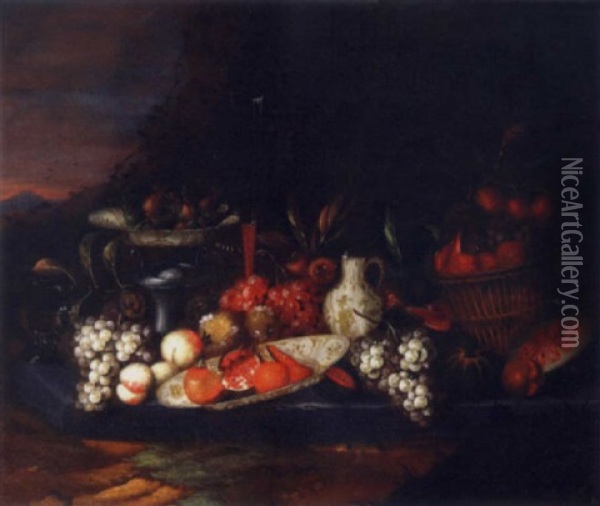 Trophees De Fruits Dans Des Paysages Oil Painting - Jan Pauwel Gillemans the Younger