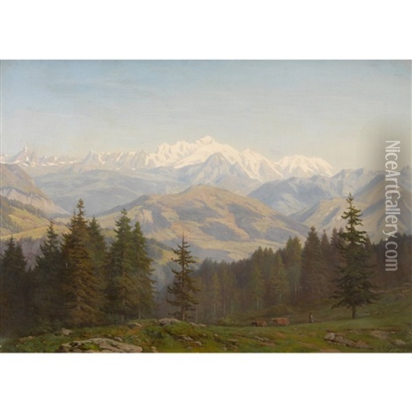 Mont-blanc Vu Des Voirons Oil Painting - Jean Philippe George-Julliard