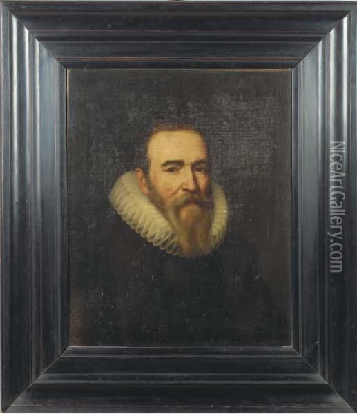 Portrait Of A Man, Bust-length, In Black Costume And Whiteruff Oil Painting - Jan Anthonisz Van Ravesteyn