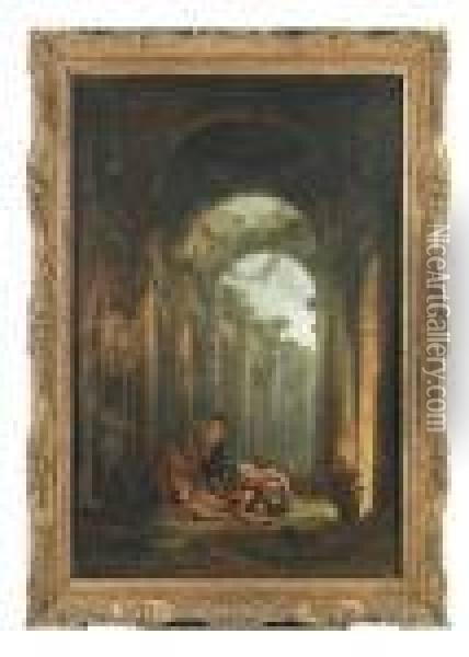 Classical Ruins With Soldiers Gambling Oil Painting - Hubert Robert
