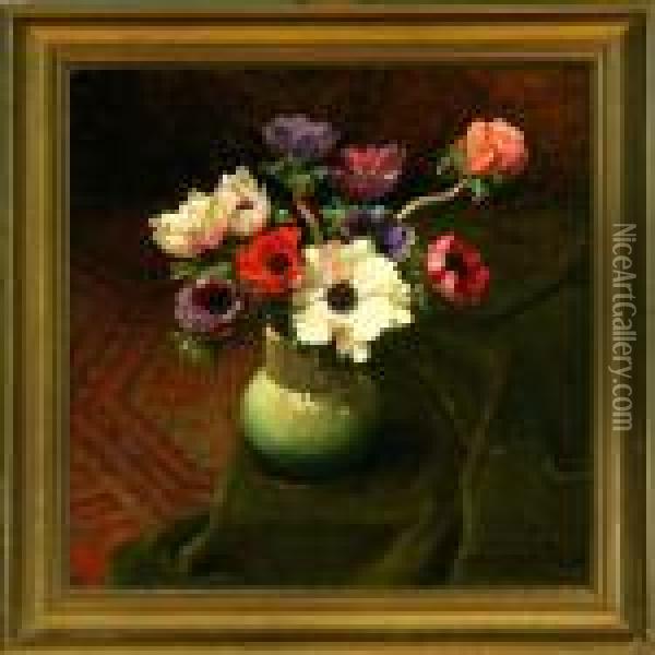 A Still Life With Flowers In A Vase Oil Painting - Axel Johansen
