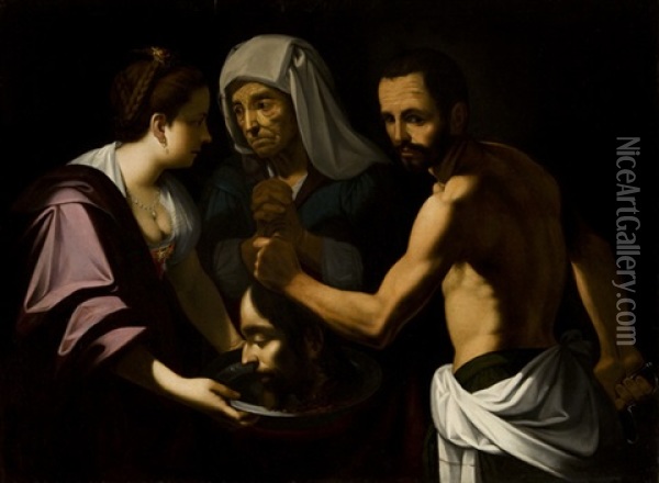Salome Riceve La Testa Del Battista  (salome Receives Saint John The Baptist's Head) Oil Painting - Carlo Sellitto