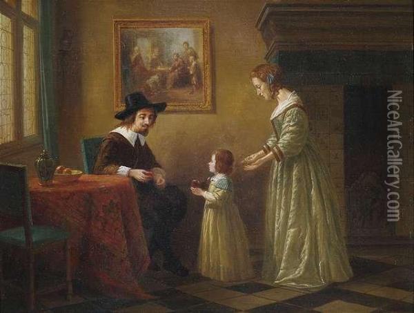 A Dutchfamily In A Historic Interior. Oil Painting - Hermanus Franciscus Busch