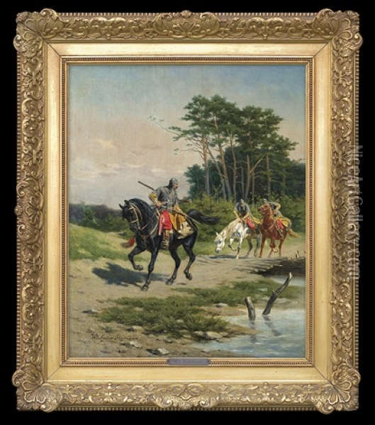 Troopers On The Way Oil Painting - Wladyslaw Szerner