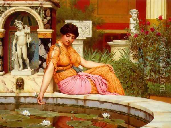 A Lily Pond Oil Painting - John William Godward