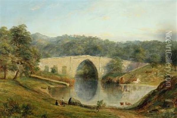 View Of The Brig O Balgownie (bridge Of Don) Over The River Don In Aberdeenshire Oil Painting - Henry C. Gritten