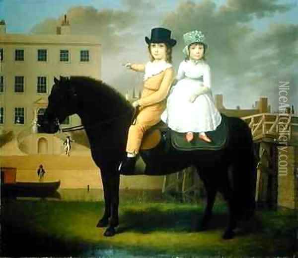 Two Children Seated On A Black Pony Oil Painting - Nathan Theodore Fielding
