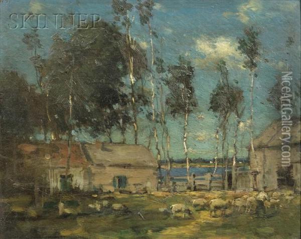 Landscape With Sheep By A River Oil Painting - Paul Cornoyer