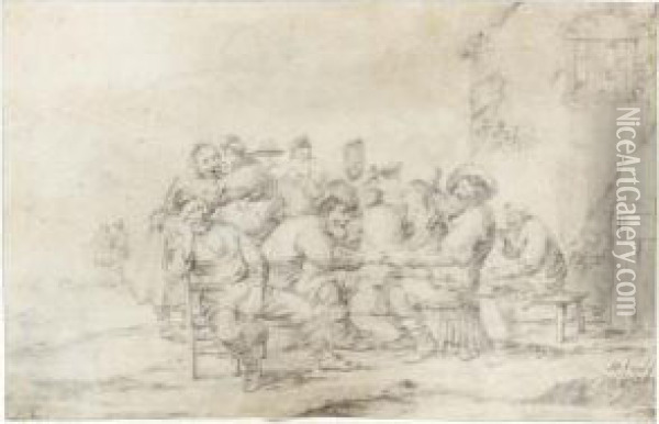 Peasants Sitting And Conversing Outside An Inn Oil Painting - Hendrik Potuyl