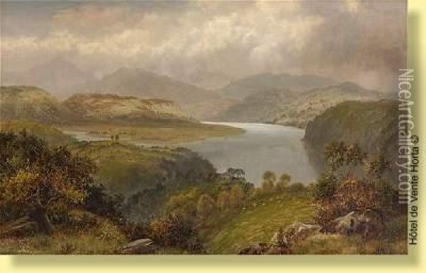 Vue Plongeante Sur Une Vallee Lacustre Oil Painting - William Henry Mander