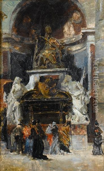 Interior De La Basilica De San Pedro,monumento Al Papa Urbano Viii, Vaticano Oil Painting - Francisco Pradilla y Ortiz