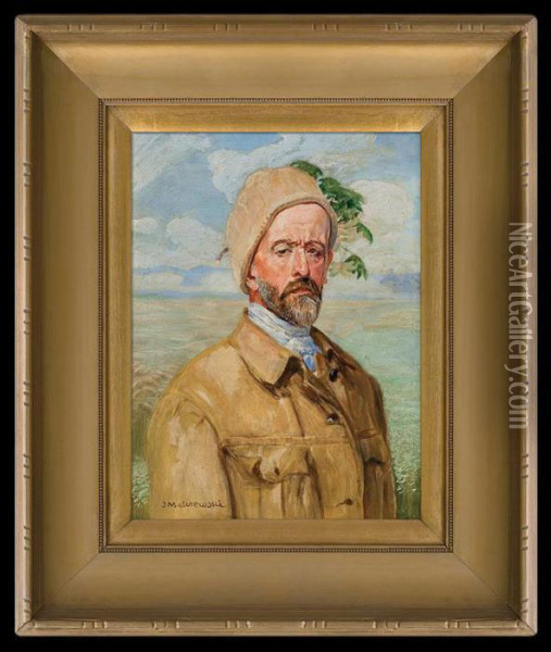 Selfportrait With Maple Tree Branch Oil Painting - Jacek Malczewski