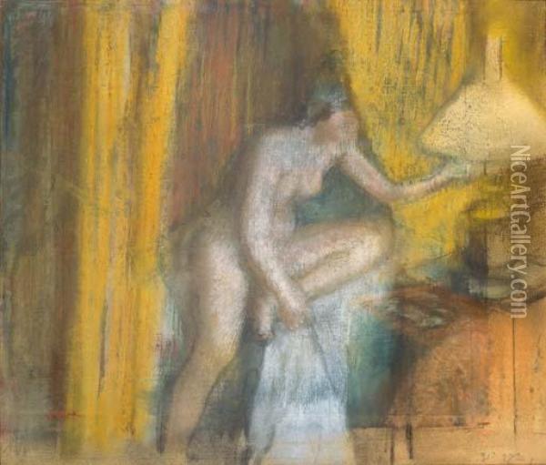 Le Coucher (femme Eteignant Sa Lampe) Oil Painting - Edgar Degas