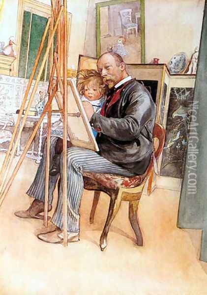 Seen In The Mirror Oil Painting - Carl Larsson