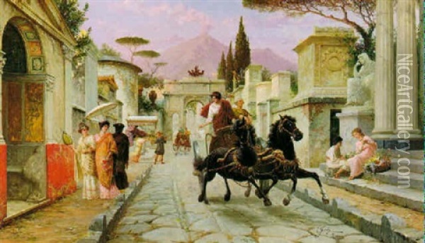 A Roman Greeting Oil Painting - Ettore Forti