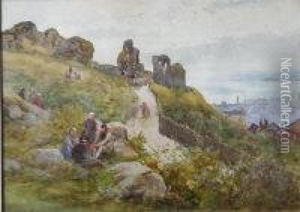 Figures Before Scarborough Castle Oil Painting - Robert Malcolm Lloyd