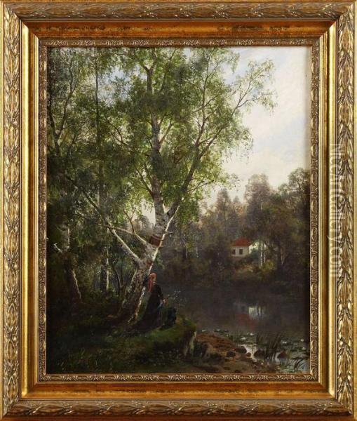 Landskap Med Flicka Oil Painting - Oscar Emil Torna