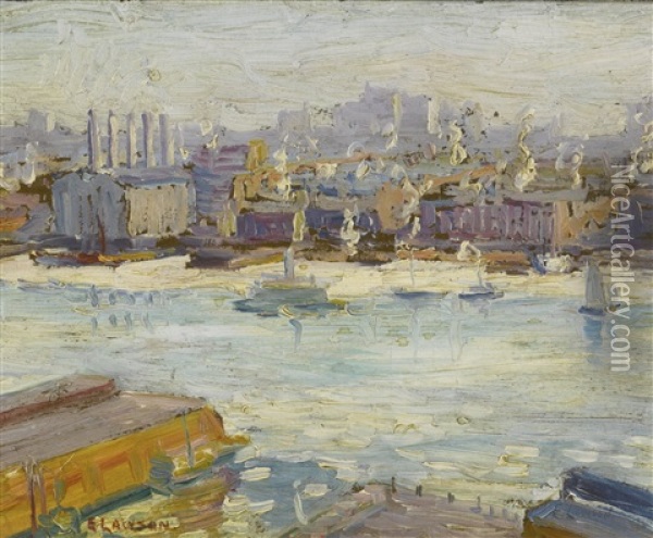 East River, New York Oil Painting - Ernest Lawson
