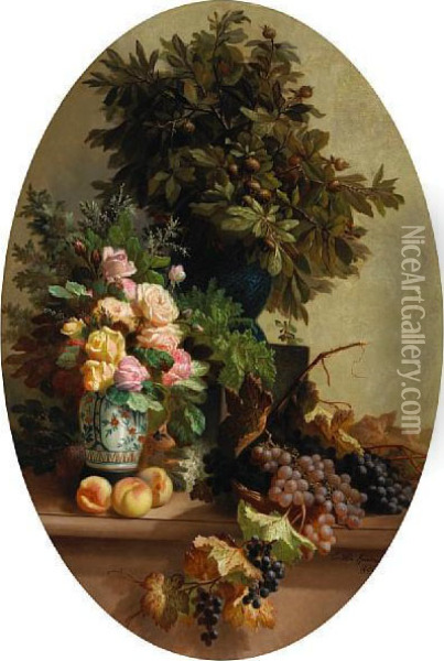 A Still Life With Fruit And Flowers Oil Painting - Edmond De Koninck