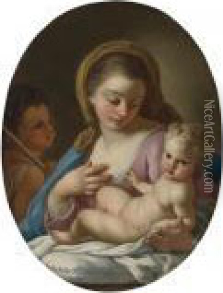 Madonna And Child With St. John The Baptist Oil Painting - Francesco de Mura