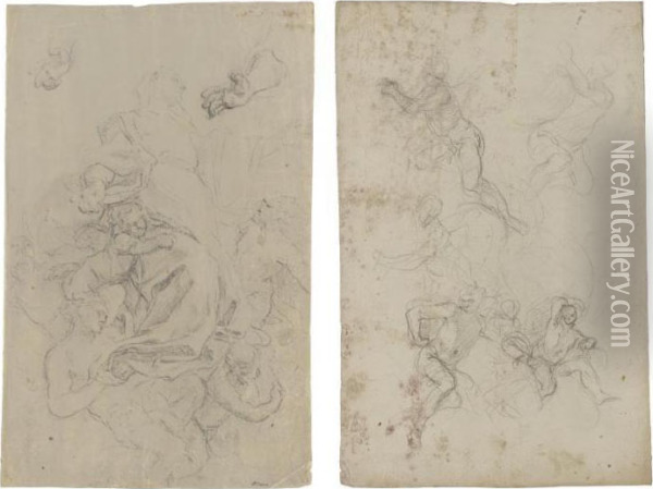 Recto: The Assumption Verso: Several Studies Of Figures Oil Painting - Francesco Solimena