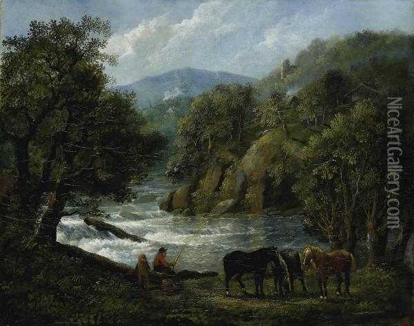 Bewaldetes Flusstal Oil Painting - Johann Conrad Gessner