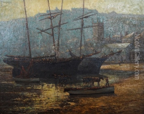 Ship In Port Oil Painting - Charles David Jones Bryant