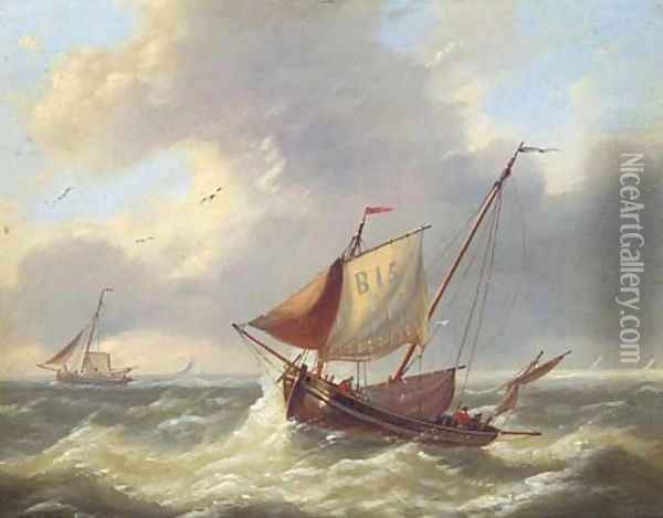 Shipping in open water Oil Painting - Louis Verboeckhoven