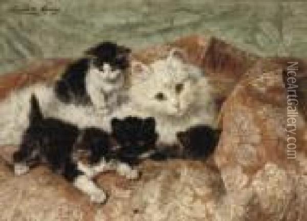 A Happy Family Oil Painting - Henriette Ronner-Knip