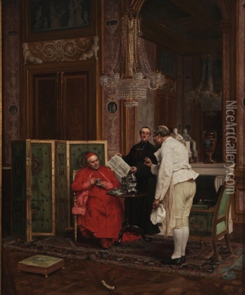 Presenting The Menu Oil Painting - Charles Edouard Edmond Delort