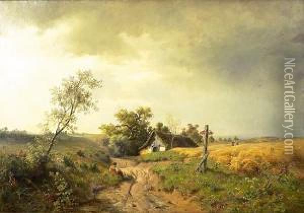 Tysk Landskap Med Figurer 1869 1869 Oil Painting - Ludwig Munthe