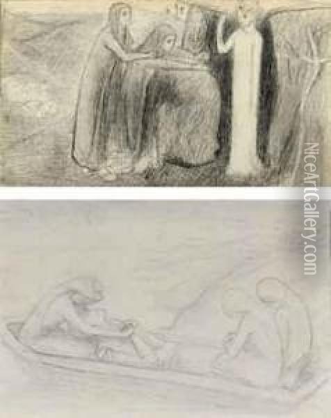 The Maries At The Sepulchre; And The Passing Of Arthur Oil Painting - Elizabeth Eleanor Siddal
