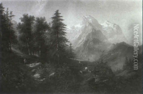 Sonniger Sp,tnachmittag Am Wellhorn Und Wetterhorn In Der Schweiz Oil Painting - Edouard Boehm