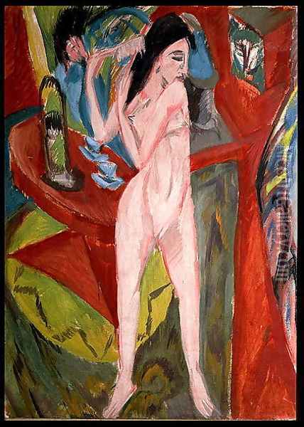 Nude Woman Combing Her Hair Oil Painting - Ernst Ludwig Kirchner