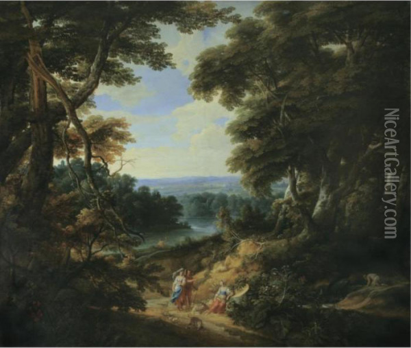 Landscape With A Castle And Figures Oil Painting - Jacques D Arthois