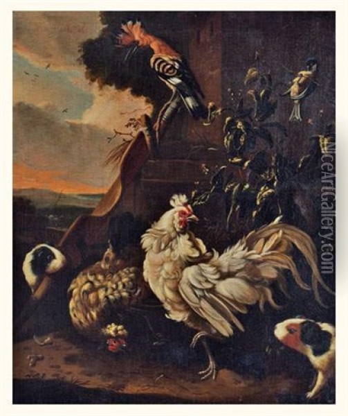 Coq, Poule Et Cochon D'inde Oil Painting - Adriaen van Oolen