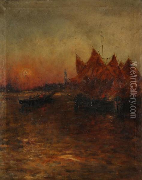 Tramonto Sulla Laguna Veneziana Oil Painting - Giuseppe Conedera