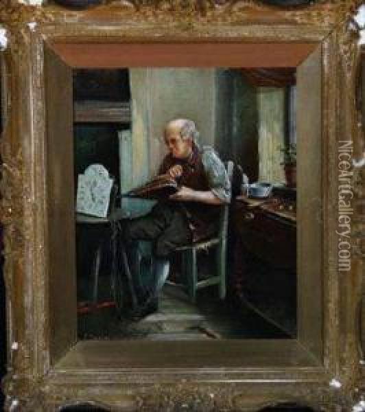 A Clock Repairer In His Workshop Oil Painting - Sophia Smith