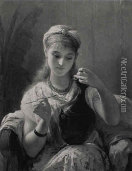 A Classical Beauty With A Greek Vase Oil Painting - Pierre Olivier Joseph Coomans